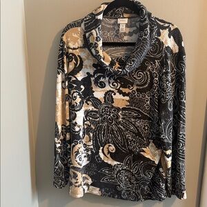 Chico's Black, Cream and beige weekender Patterned Knit Top